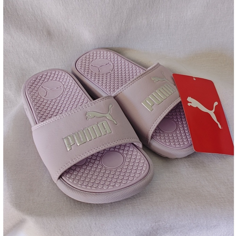 Puma Cool Cat PS Slide Sandals Lavender Fog Purple Silver Logo Kids Size 13C New